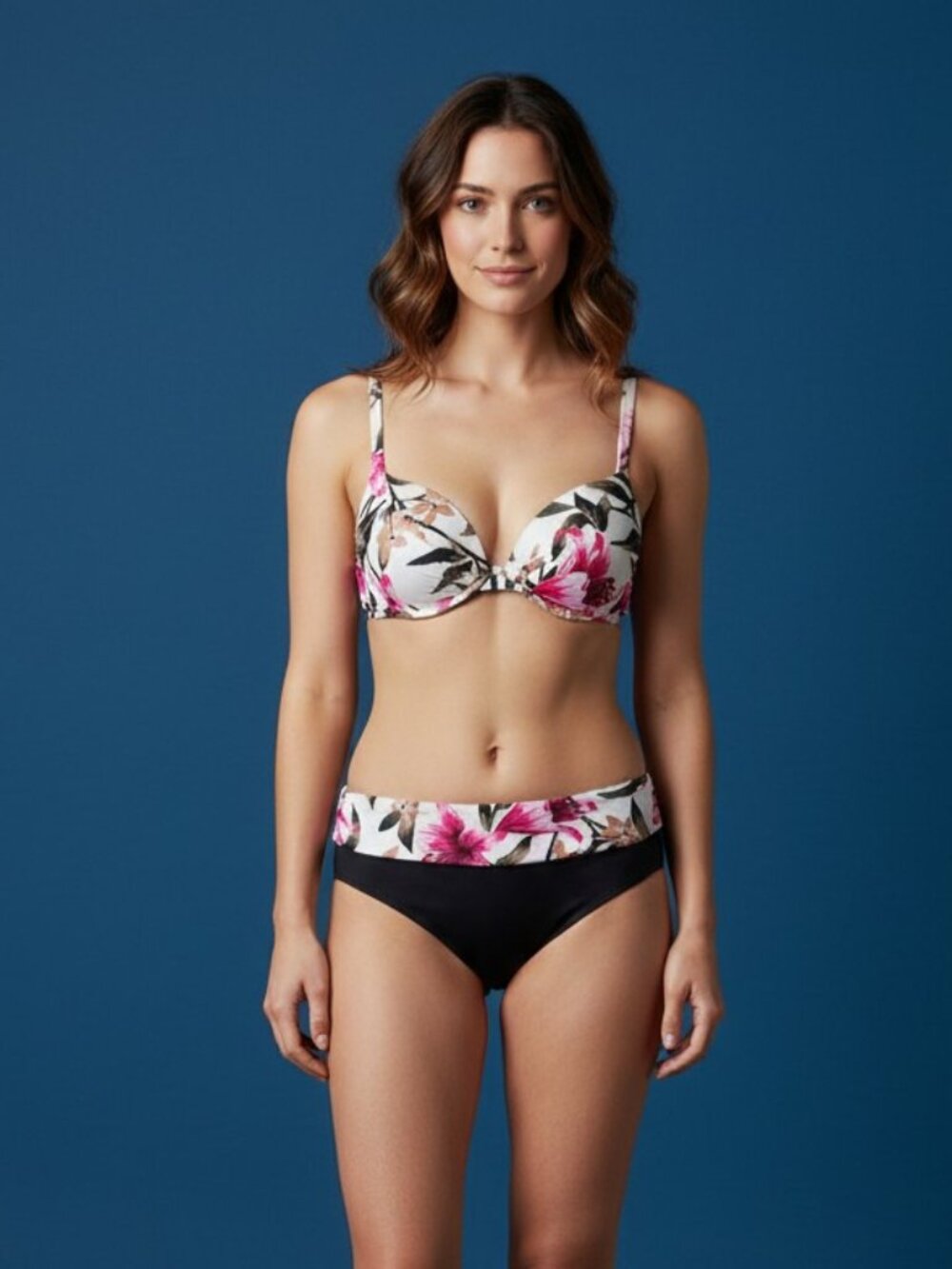 Floral Pink & Black Two-Piece Women's Bikini Set